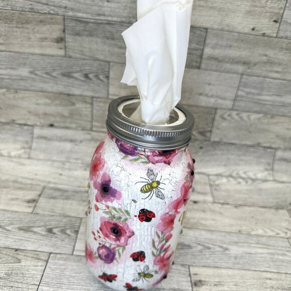 Handmade Decoupage Large Mason Jar Tissue Holder "World's Best Mom" - Picture 7 of 7